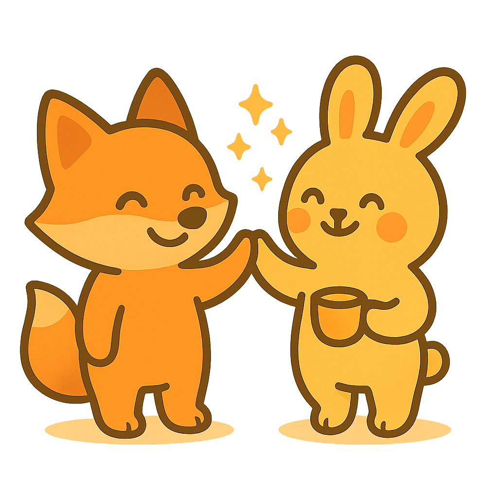 Fox and rabbit high-fiving