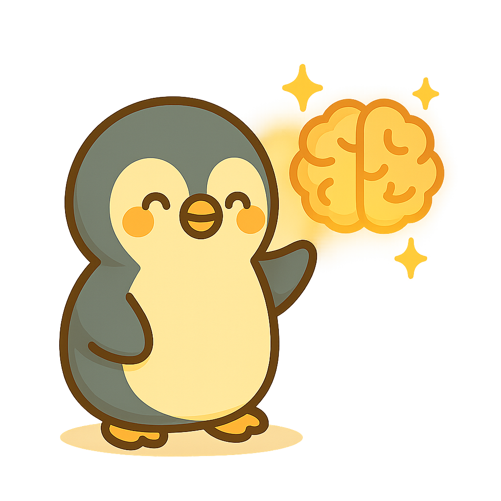 Penguin with brain icons